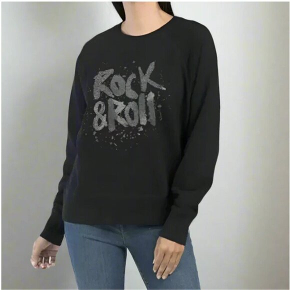 Zadig Voltaire Upper Rock & Roll Beaded Sweatshirt Large Black Strass Cotton - Picture 1 of 6